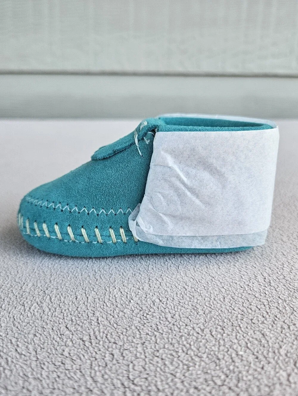 Minnetonka Riley Moccasin Booties Turquoise Baby Infant SZ 2 Western Fringe
